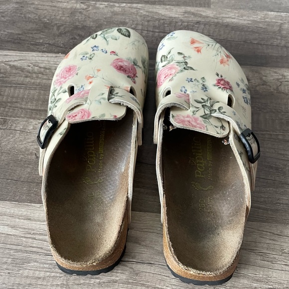 Birkenstock Papillio Boston Poetry Leather Ivory Floral Slip-on Clog Mule - Picture 2 of 5